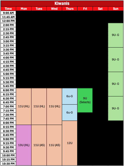 2026 Kiwanis Field Timeslots