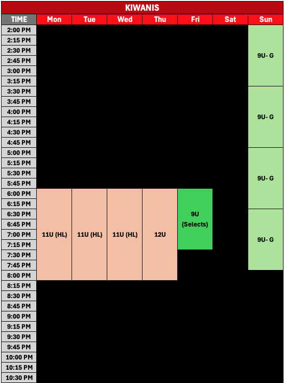 2026 Kiwanis Field Schedule